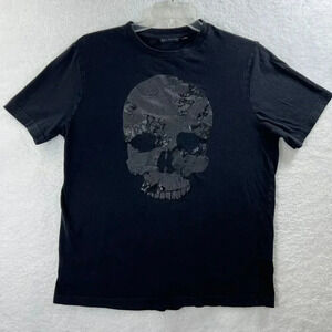 Sean John Mens Large Camo Skull Graphic T-Shirt Black 100% Cotton Dark Goth